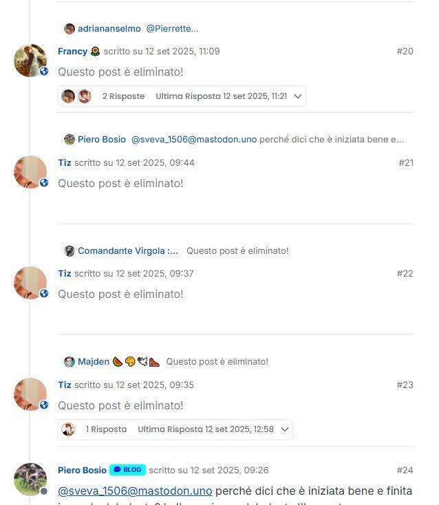Screenshot pagina NodeBB con vecchi post eliminati Screenshot pagina NodeBB con vecchi post eliminati